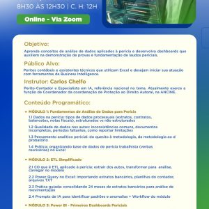 Curso Online – Business Intelligence e Data Analytics para Perícia – 25 a 27/08